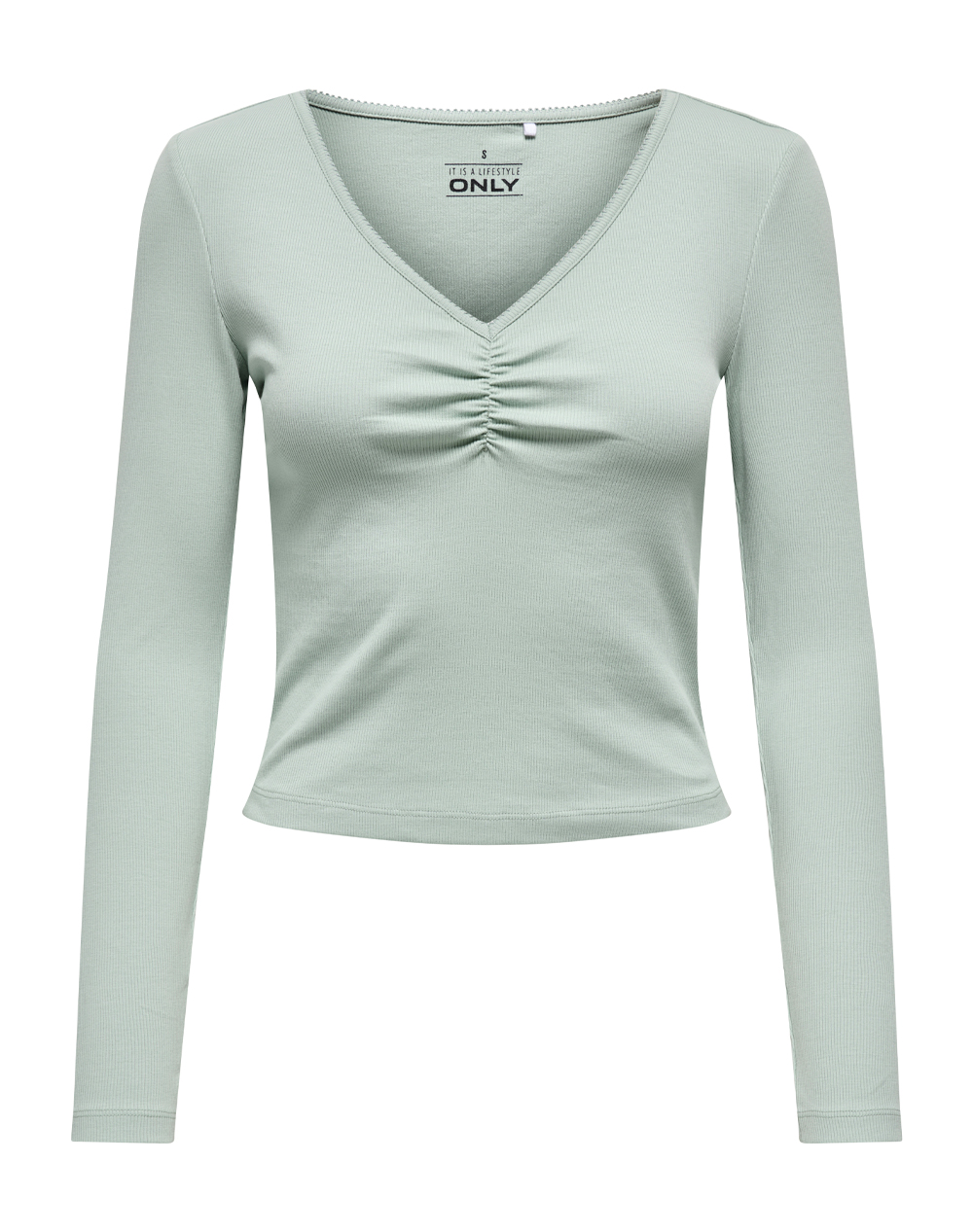 ONLY ONLBETTY L/S SCALLOP V-NECK CC JRS 15365756-Jadeite MintGreen