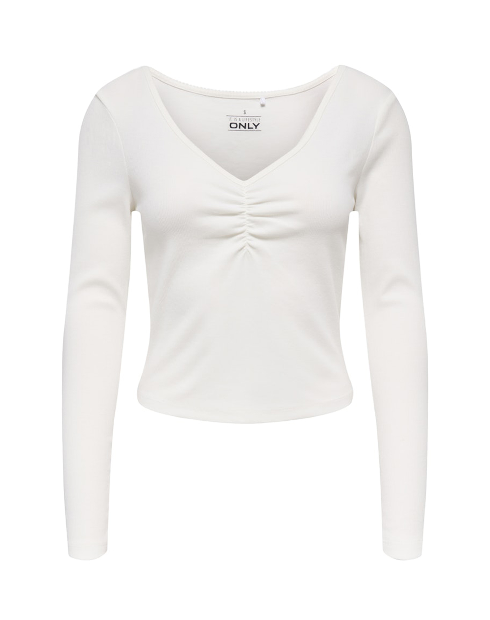Only Onlbetty L S Scallop V-Neck Cc Jrs 15365756-Cloud Dancer Offwhite Γυναικεία ρούχα μπλούζες Τ-Shirt Politikos Shop Πολιτικός