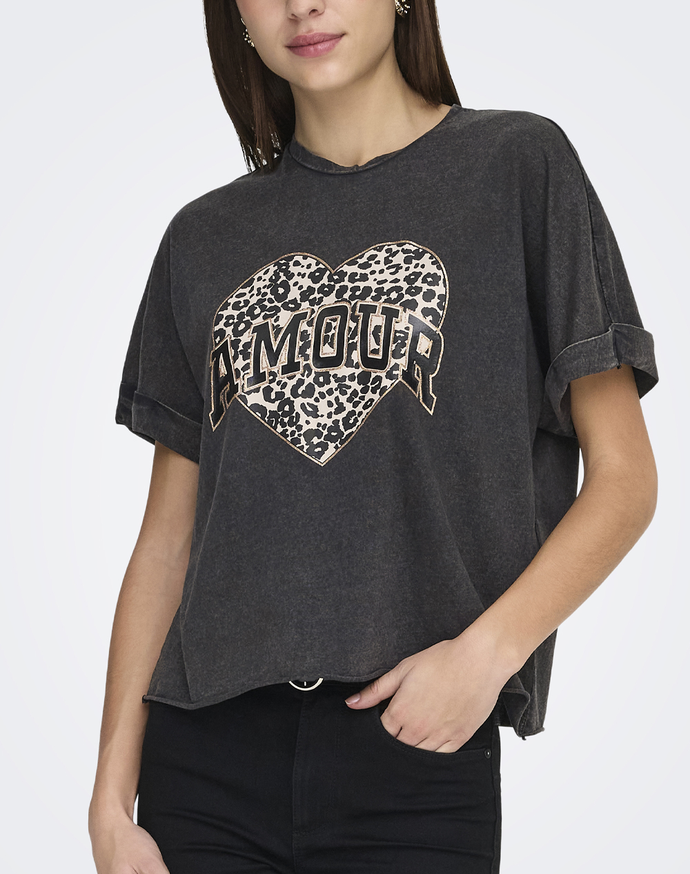 ONLY ONLLUCY S/S ANIMAL TOP BOX CC CS JRS 15339887-BlackAmourlauleo DarkSlateGrey