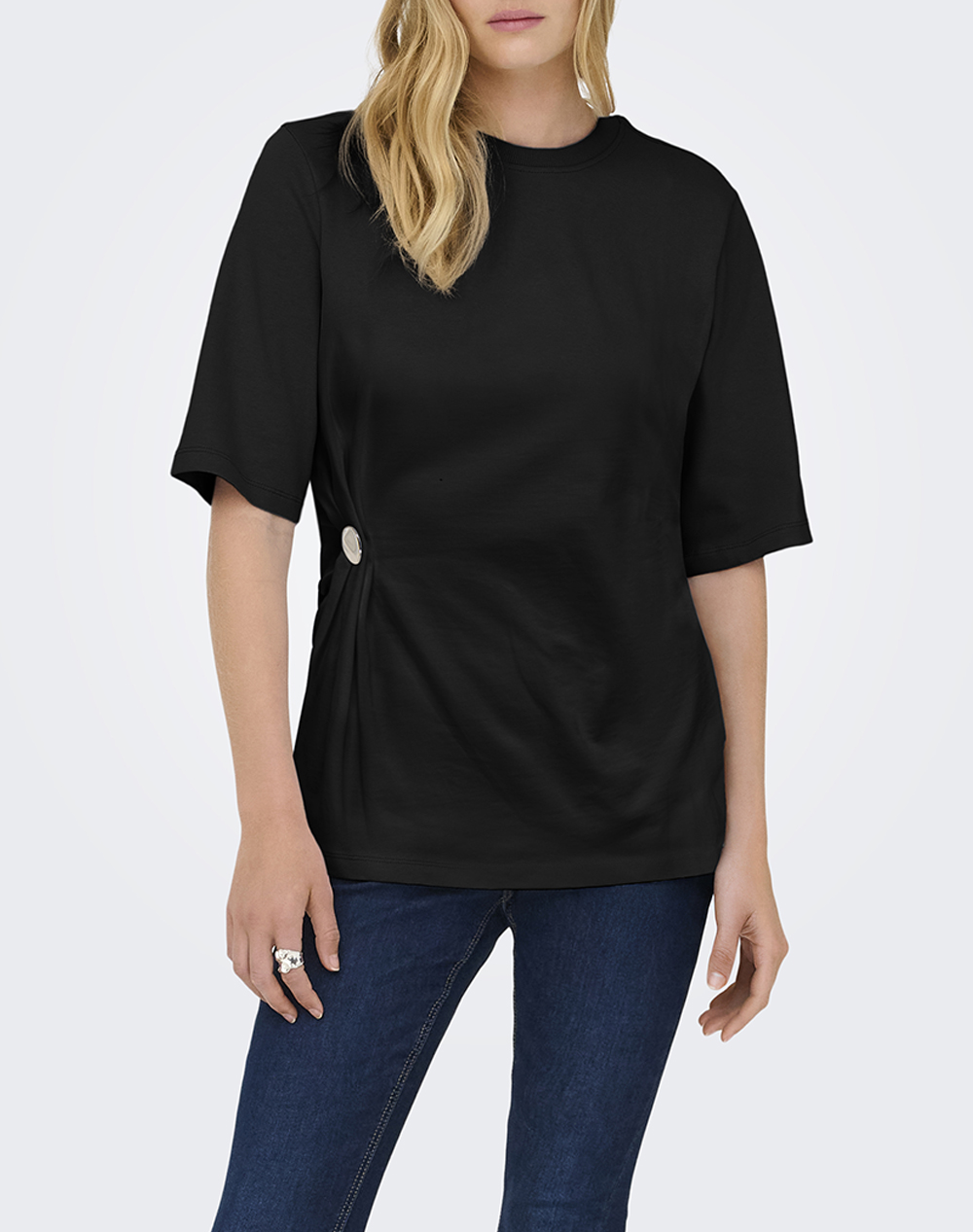 ONLY ONLMARIE 2/4 O-NECK TOP BOX JRS 15368496-BlackSilverbutton Black