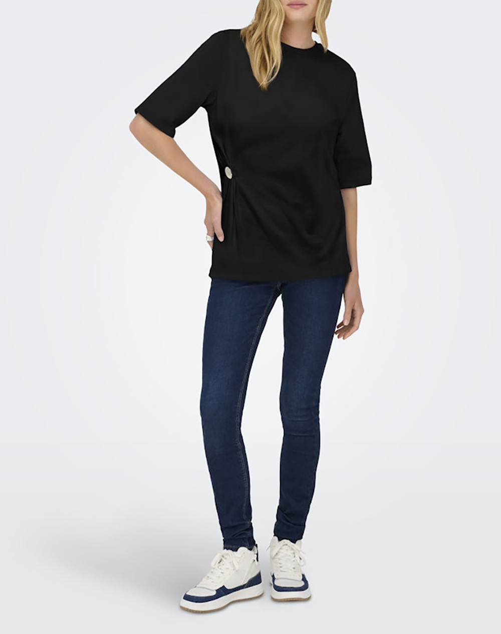 Only Onlmarie 2 4 O-Neck Top Box Jrs 15368496-Blacksilverbutton Black Γυναικεία ρούχα μπλούζες Τ-Shirt Politikos Shop Πολιτικός