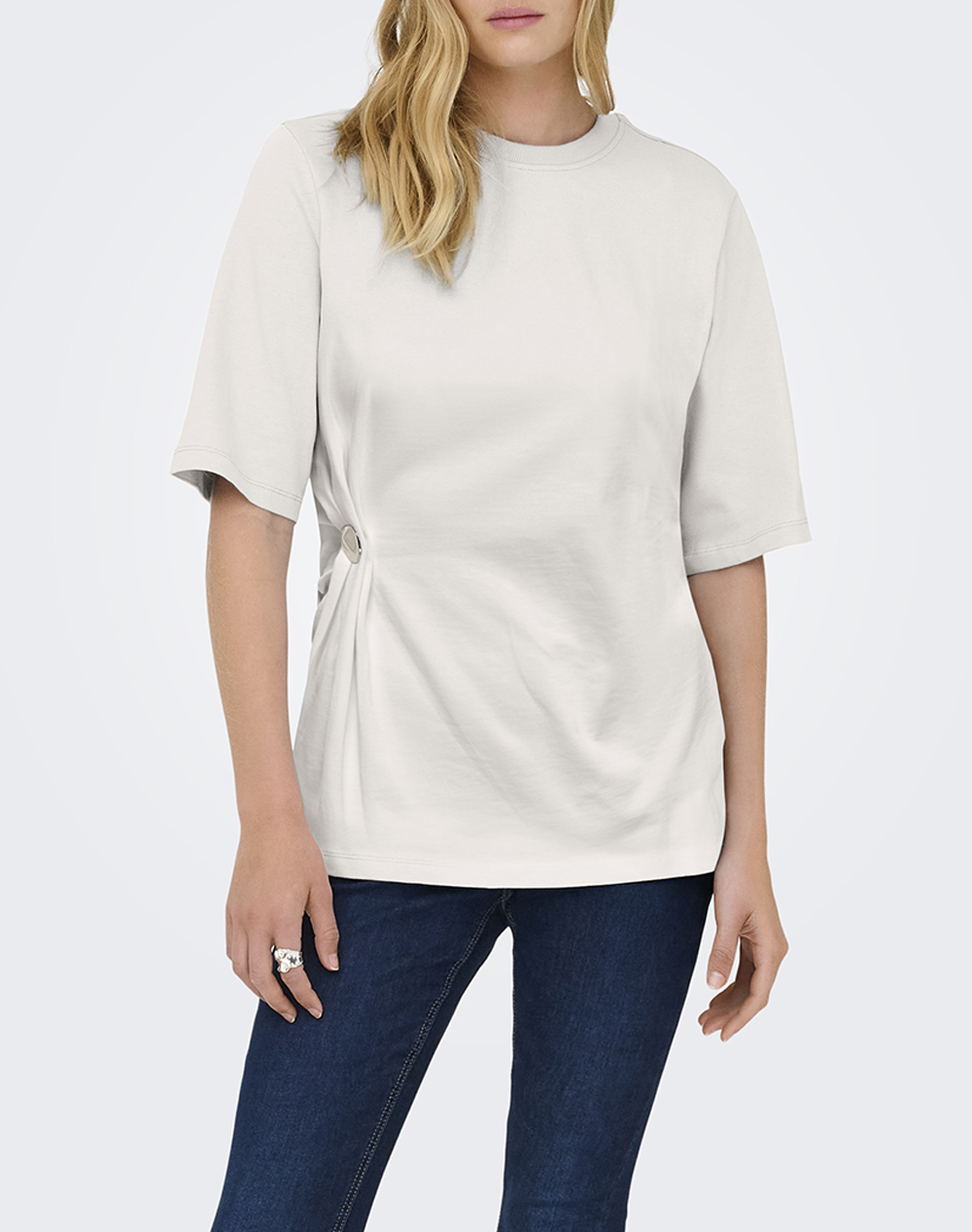 ONLY ONLMARIE 2/4 O-NECK TOP BOX JRS 15368496-Cloud DancerSilverbutton OffWhite