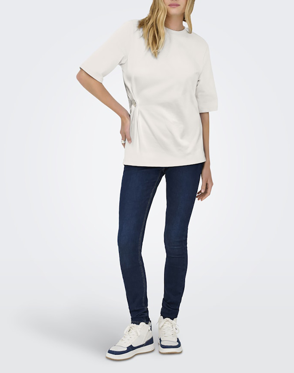 Only Onlmarie 2 4 O-Neck Top Box Jrs 15368496-Cloud Dancersilverbutton Offwhite Γυναικεία ρούχα μπλούζες Τ-Shirt Politikos Shop Πολιτικός