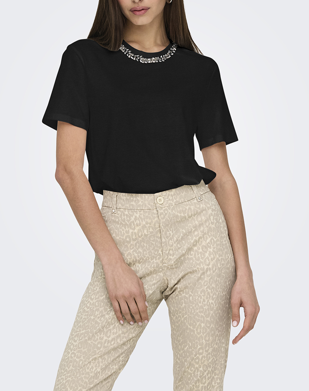 ONLY ONLPARKER S/S O-NECK BLING TOP BOX JRS 15343568-BlackRhinestonenecklace Black
