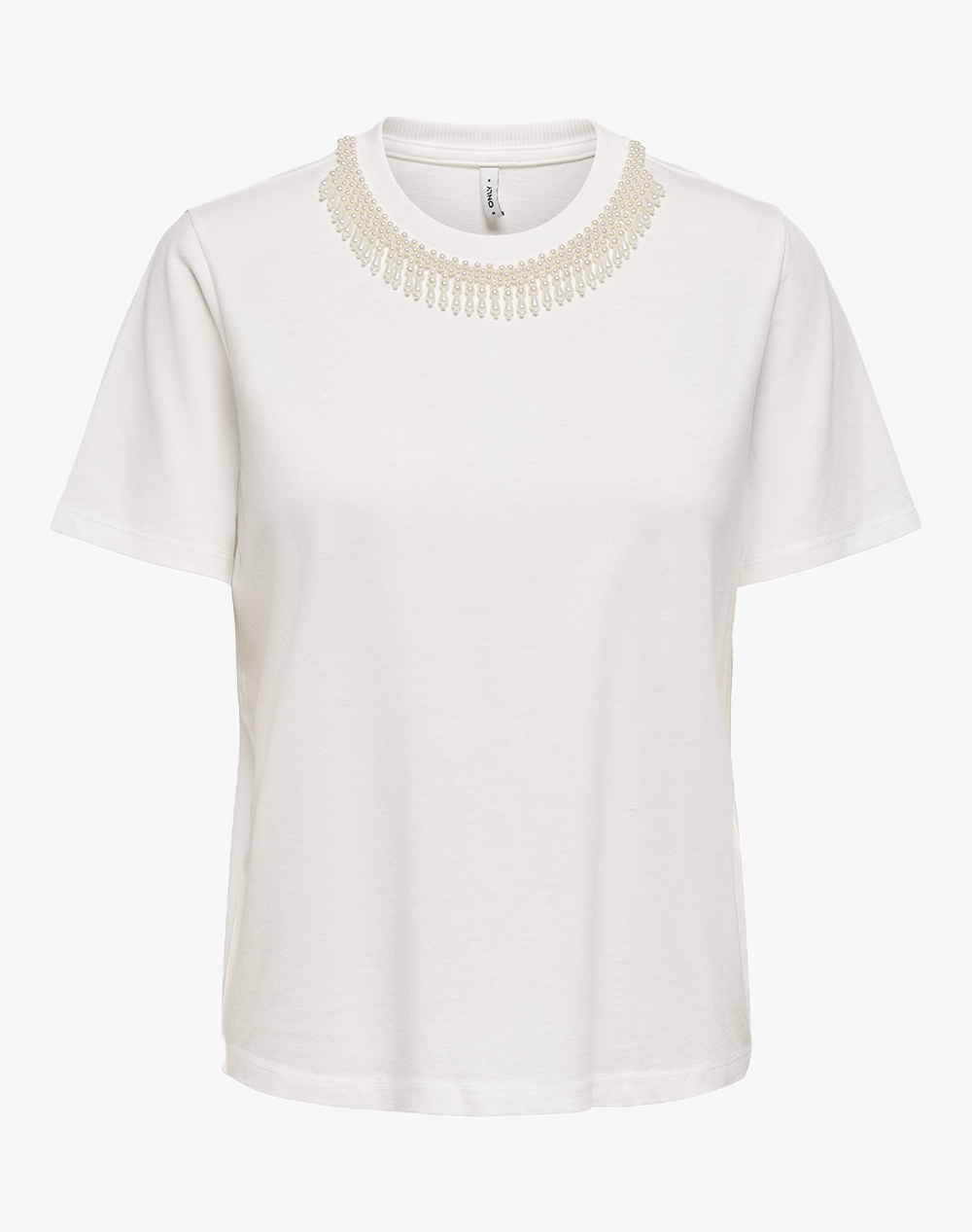 ONLY ONLPARKER S/S O-NECK BLING TOP BOX JRS 15343568-Cloud DancerFakepearlneckpiece OffWhite