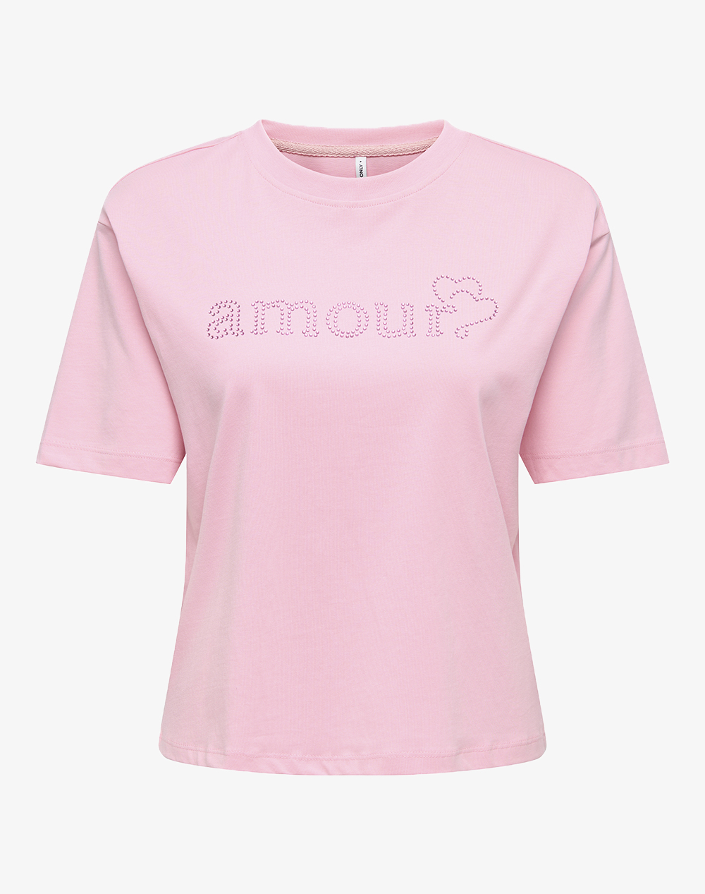 ONLY ONLRHINE S/S BOXY PRINT TOP BOX JRS 15368901-Romance RoseAmourromanceroserhinestone Pink