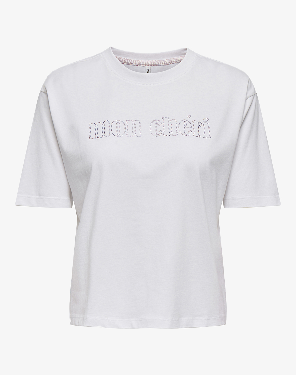ONLY ONLRHINE S/S BOXY PRINT TOP BOX JRS 15368901-Bright WhiteMoncheriamethystrhinestone White