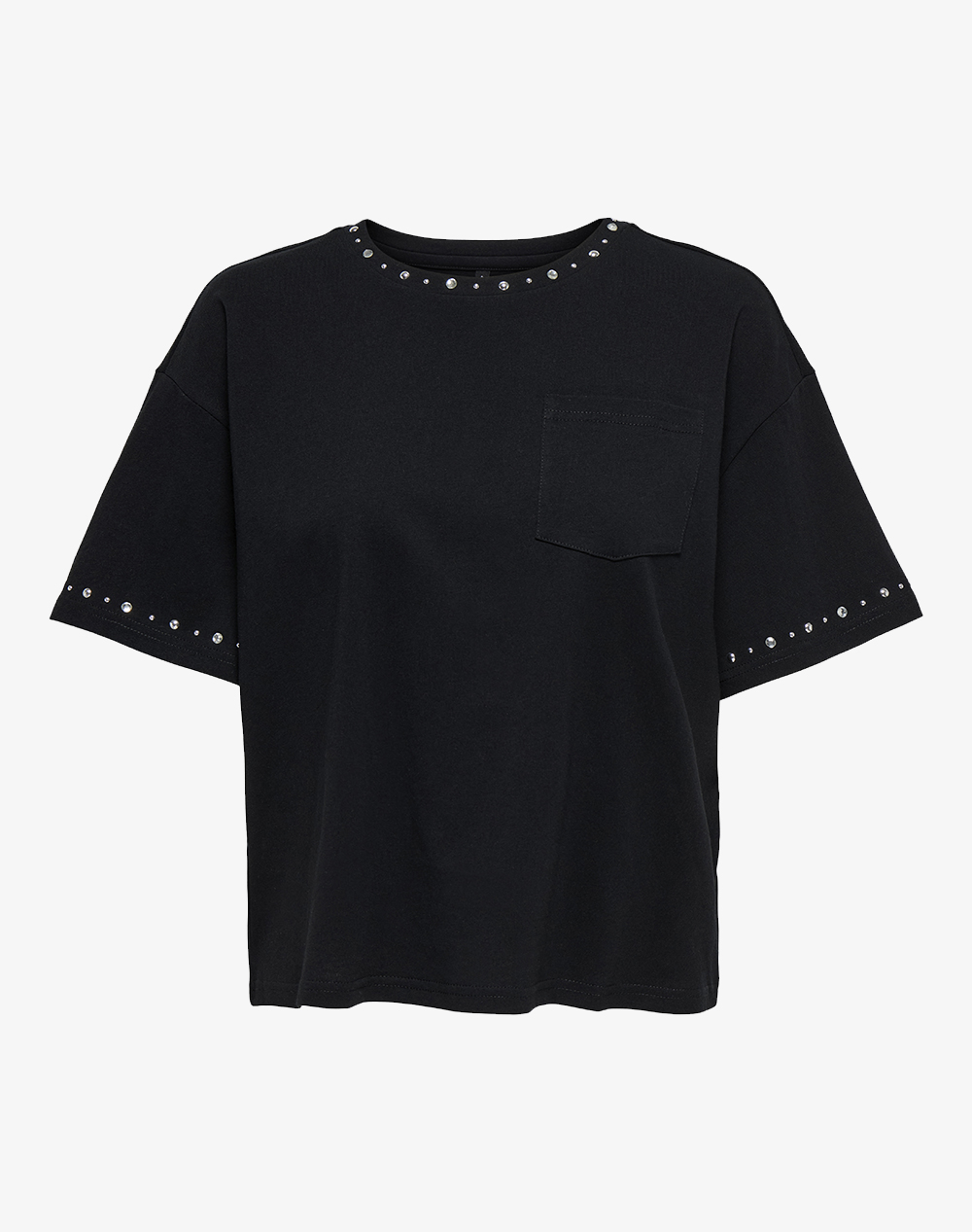 ONLY ONLTERZA S/S O-NECK TOP BOX JRS 15343834-BlackSilverstudsnecksleeve Black