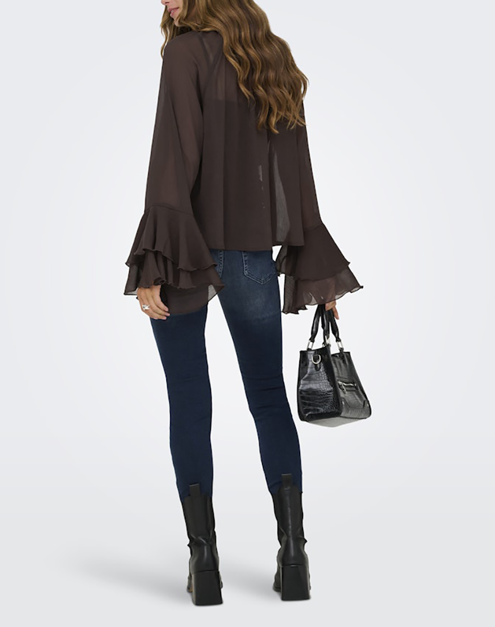 ONLY ONLY ONLPENINNA LS FRILL TIE TOP WVN 15367241-Coffee Bean Brown - 2