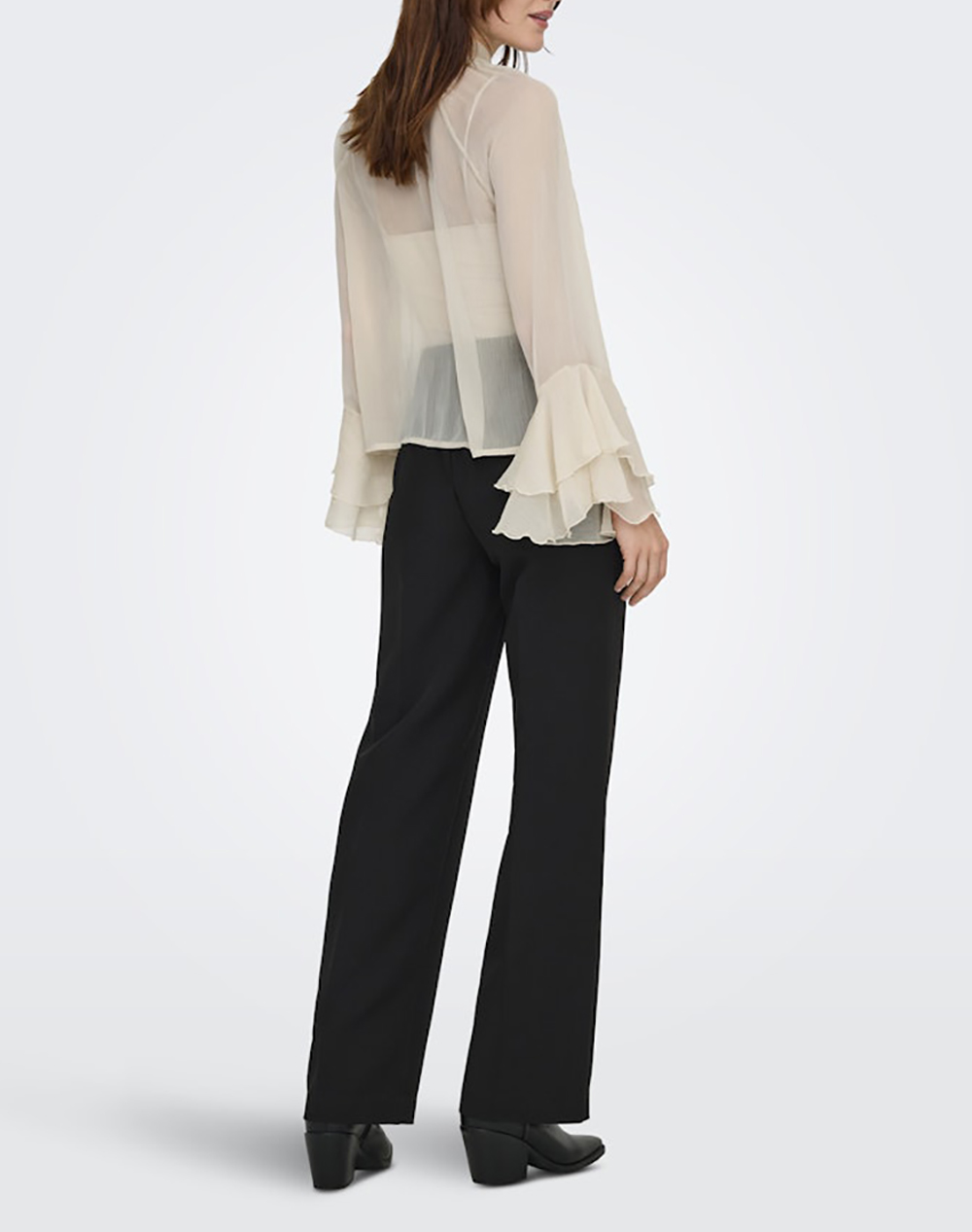 ONLY ONLY ONLPENINNA LS FRILL TIE TOP WVN 15367241-Oxford Tan OffWhite - 2