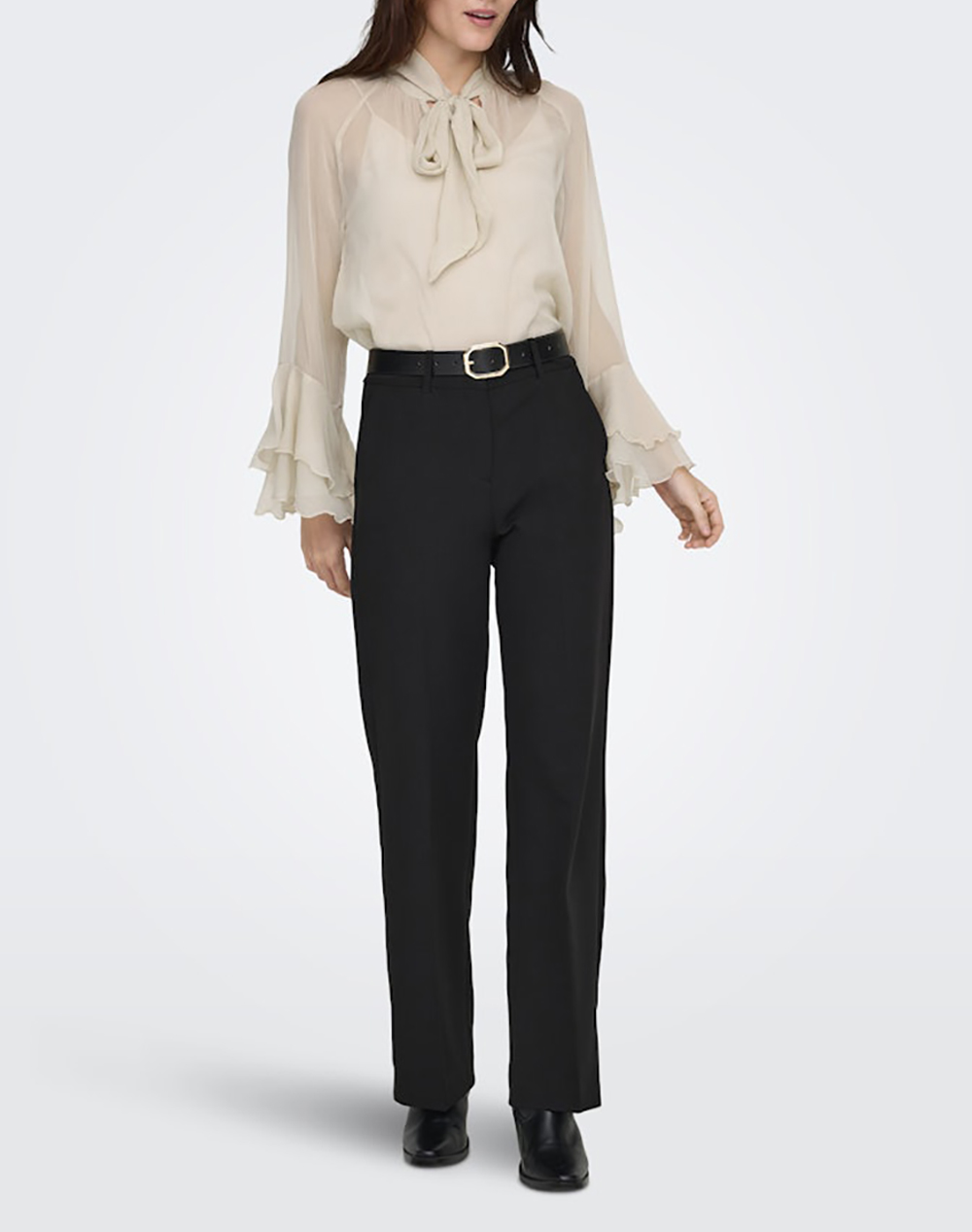 Only Onlpeninna Ls Frill Tie Top Wvn 15367241-Oxford Tan Offwhite Γυναικεία ρούχα μπλούζες Τοπ Κορμακια Politikos Shop Πολιτικός