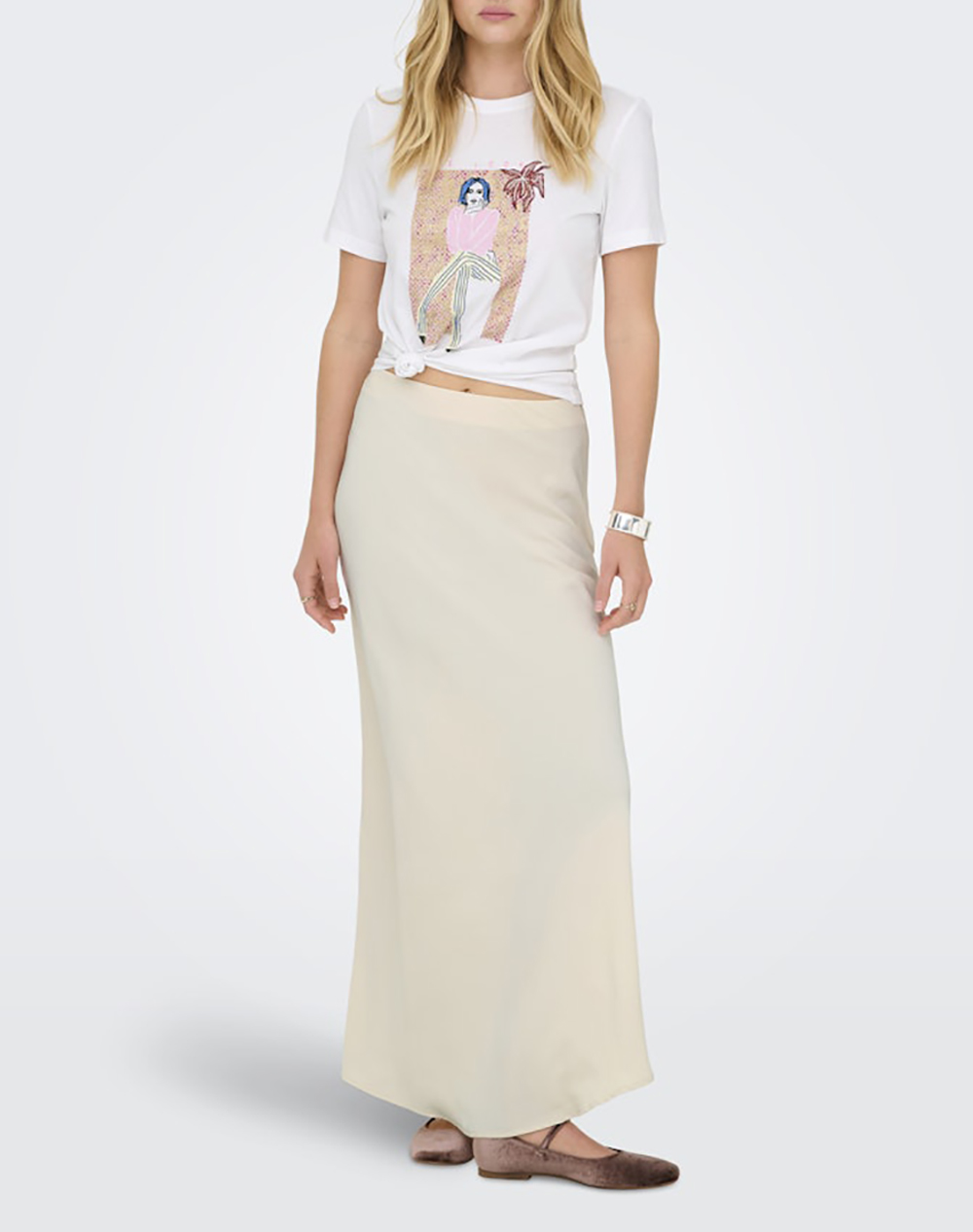 Only Onlceline Reg S Top Jrs 15368908-Bright Whitelook Offwhite Γυναικεία ρούχα μπλούζες Τ-Shirt Politikos Shop Πολιτικός