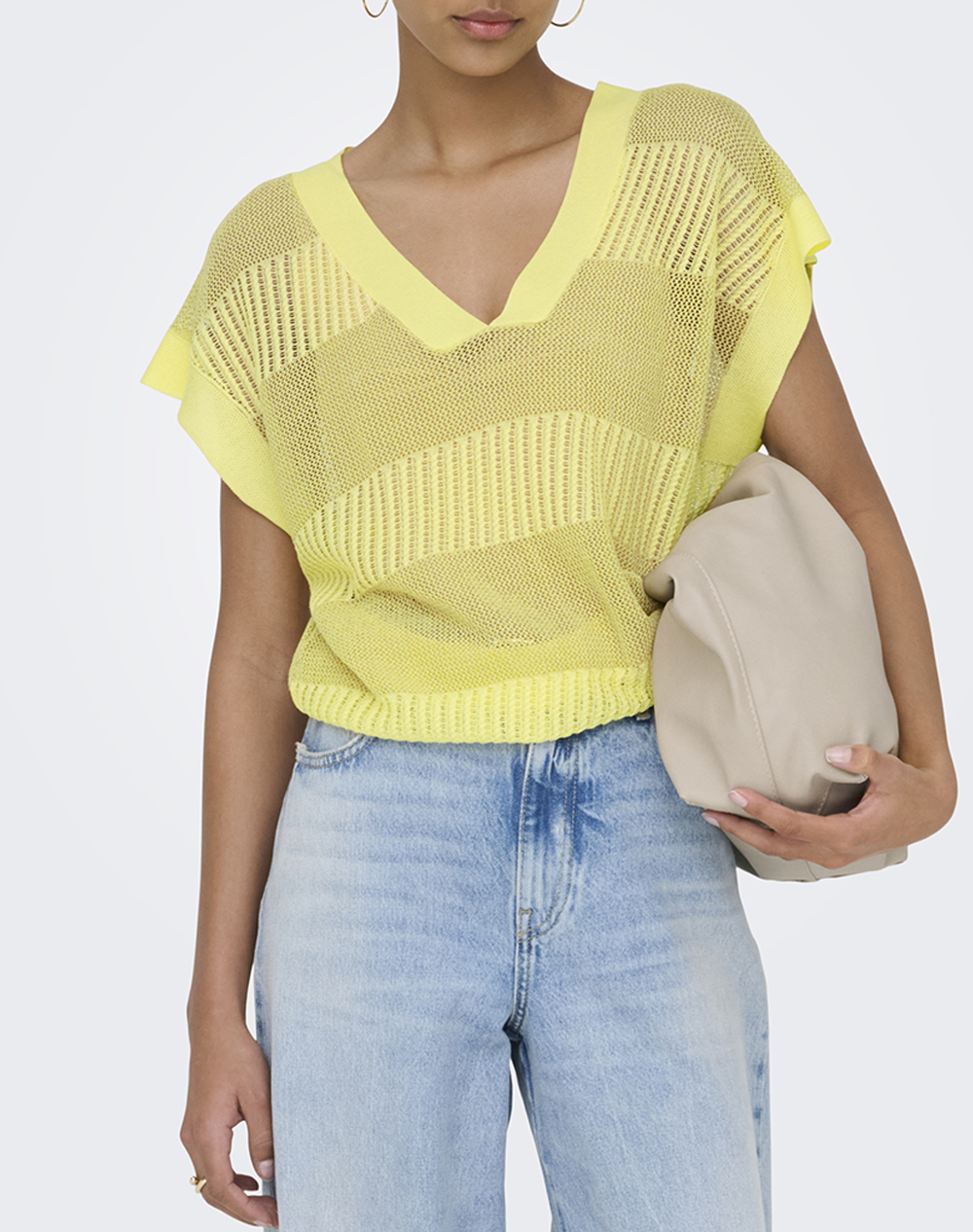 ONLY ONLNOELLE SS STRUCTURE GLITTER VNECK KNT 15364908-SunlightGoldGlitter Yellow