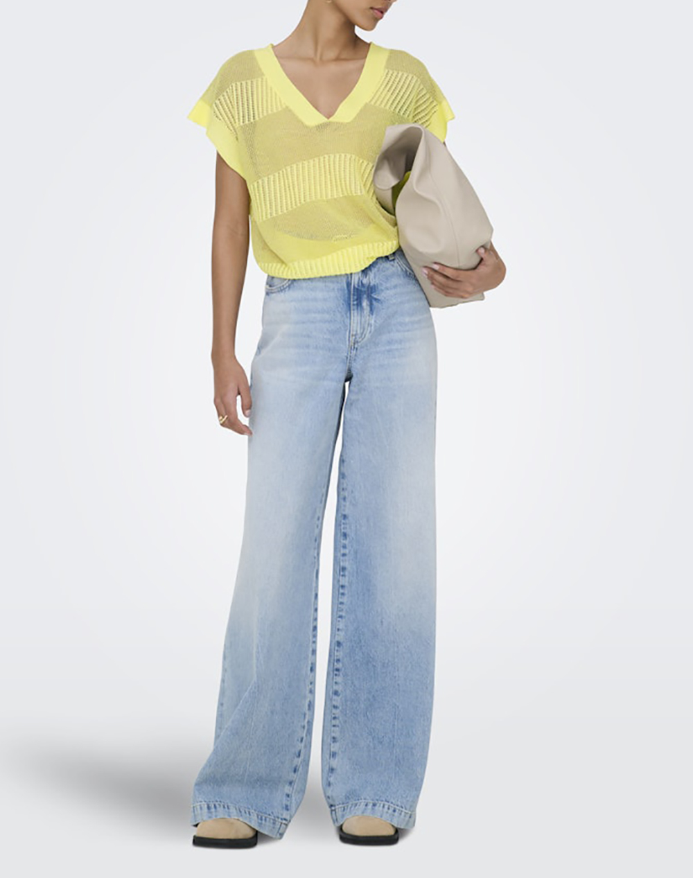 Only Onlnoelle Ss Structure Glitter Vneck Knt 15364908-Sunlightgoldglitter Yellow Γυναικεία ρούχα μπλούζες Πλεκτά Politikos Shop Πολιτικός