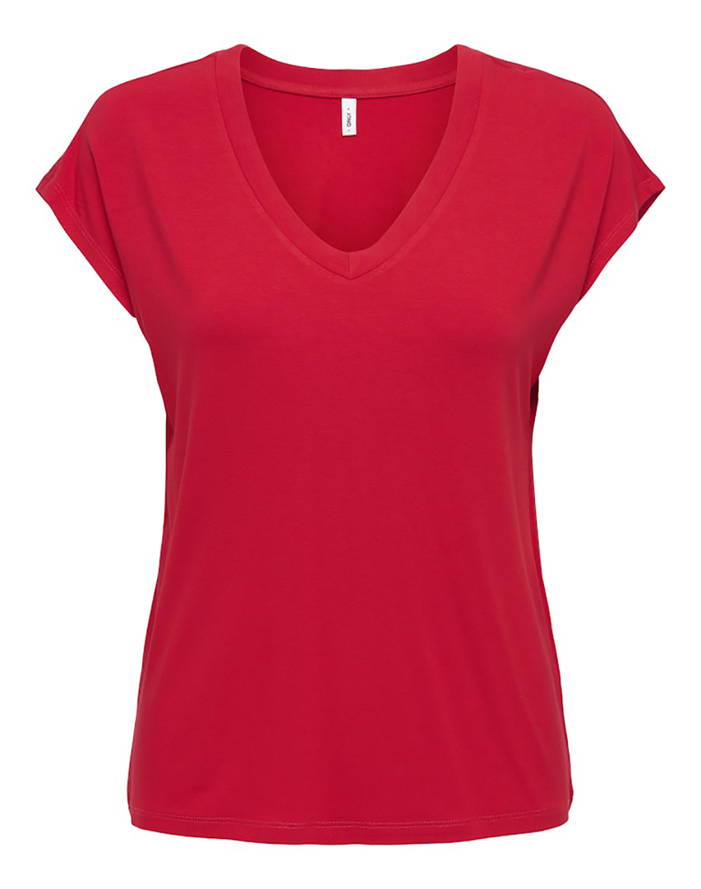 Only Onlrilla S V-Neck Top Jrs 15315776-Barbados Cherry Red Γυναικεία ρούχα μπλούζες Τ-Shirt Politikos Shop Πολιτικός