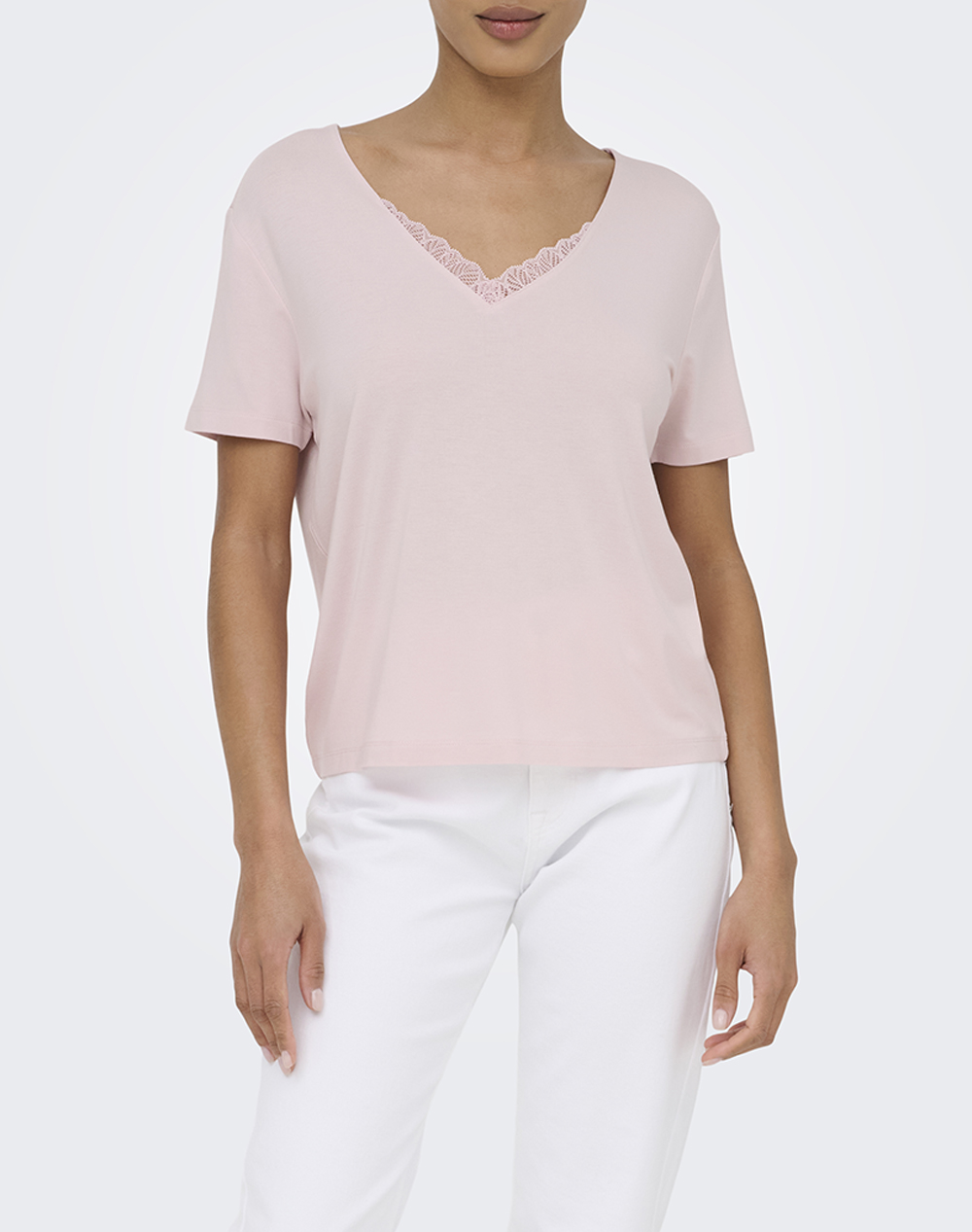 ONLY ONLRILLA S/S V-NECK LACE TOP JRS 15369760-PALE LILAC LightPink