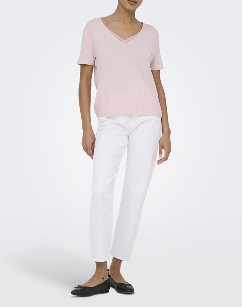 Only Onlrilla S V-Neck Lace Top Jrs 15369760-Pale Lilac Lightpink Γυναικεία ρούχα μπλούζες Τ-Shirt Politikos Shop Πολιτικός