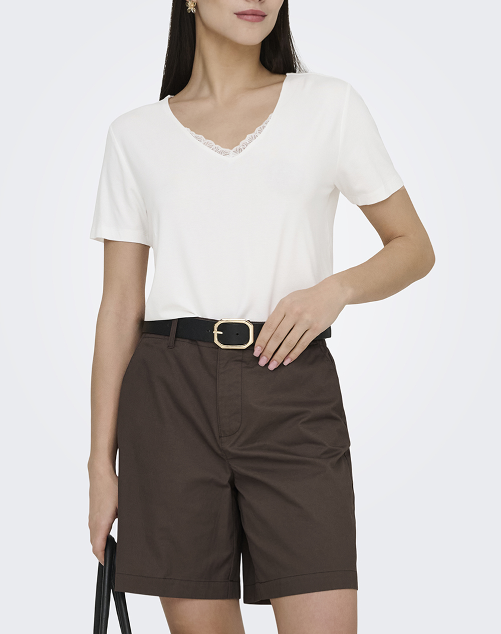 ONLY ONLRILLA S/S V-NECK LACE TOP JRS 15369760-Cloud Dancer White