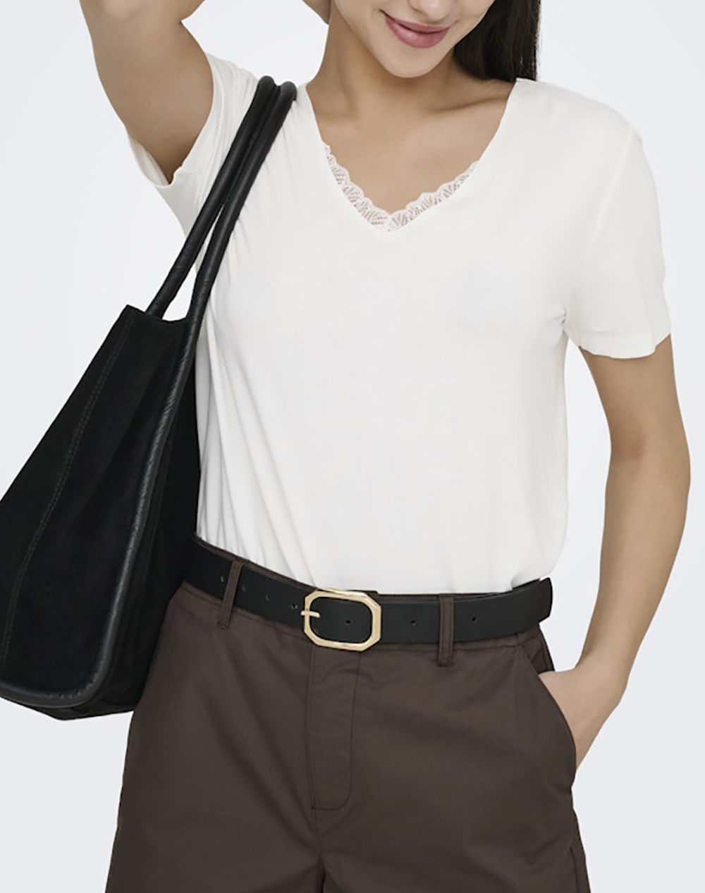 Only Onlrilla S V-Neck Lace Top Jrs 15369760-Cloud Dancer White Γυναικεία ρούχα μπλούζες Τ-Shirt Politikos Shop Πολιτικός