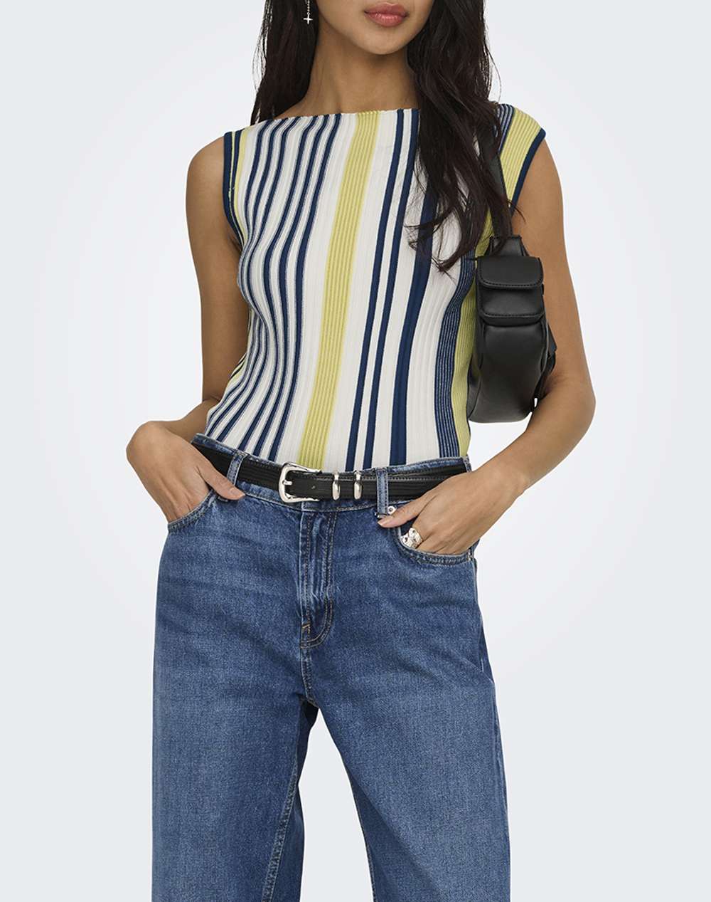 ONLY ONLCORALIE LIFE SL STRI BOATNECK KNT SUD 15367392-Cloud DancerPoseidonPaleBananaAntiqueMoss Multi