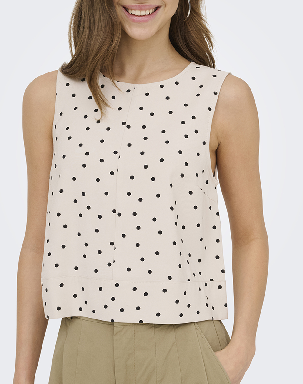 ONLY ONLDORSI ARIS SL LOOSE TOP WVN CC 15364286-Pumice StoneDotpoint Biege