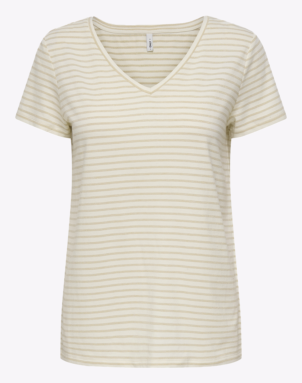 ONLY ONLFLAME S/S V-NECK TOP JRS 15371964-BirchAlmond frost lurex Biege