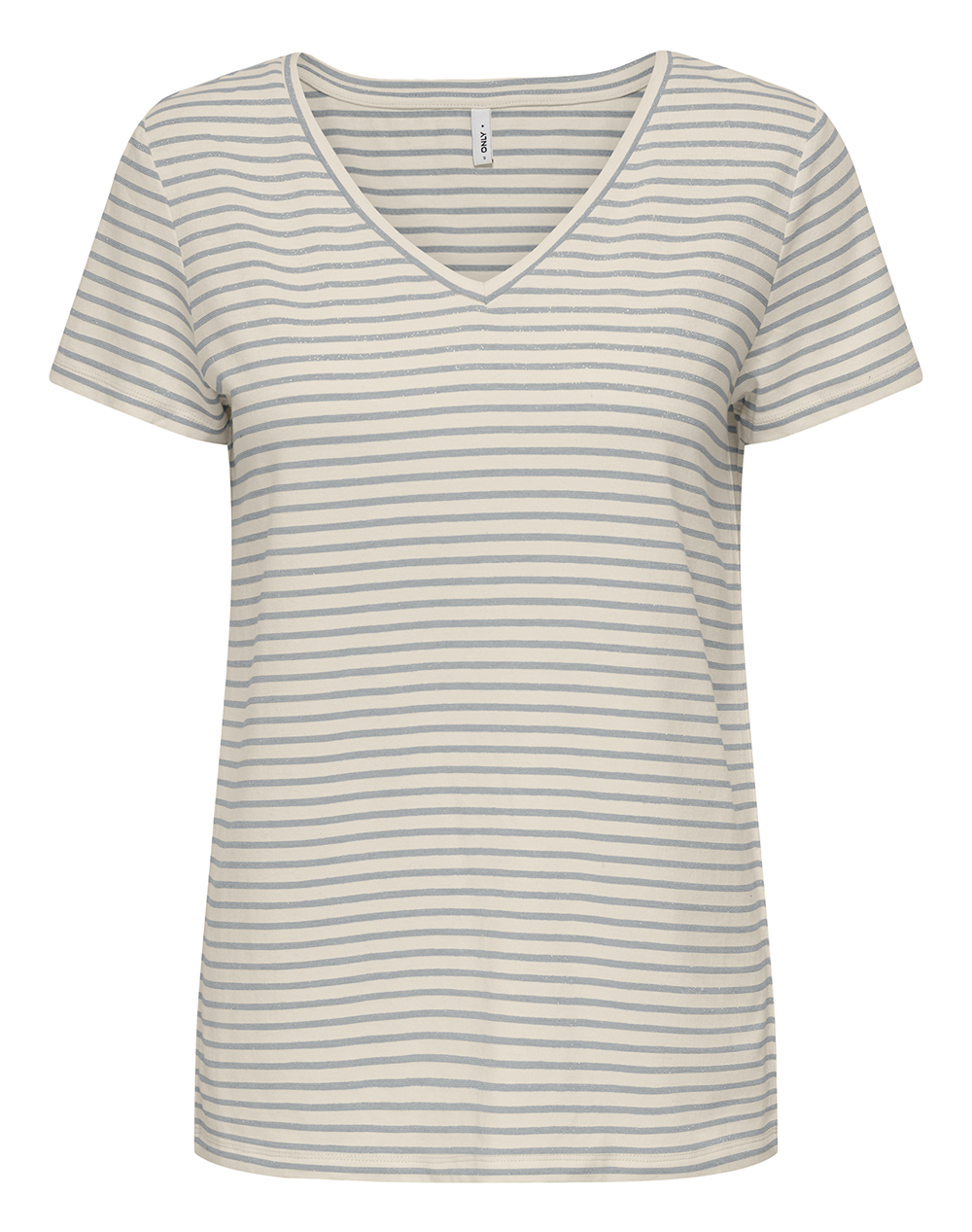 ONLY ONLFLAME S/S V-NECK TOP JRS 15371964-BirchSilver lurex Mixed