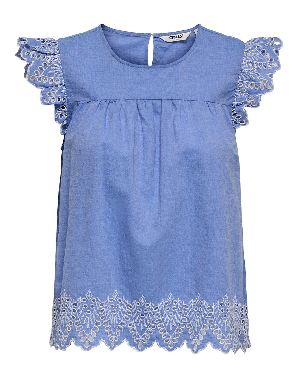 ONLY ONLTULUM EMB S/S TOP WVN 15367431-Blue BonnetBRIGHT WHITE EMB Blue