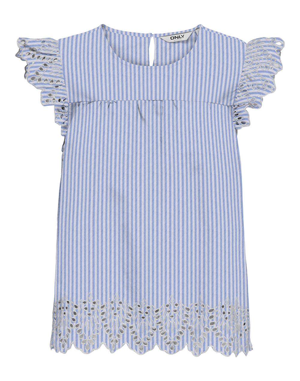ONLY ONLTULUM EMB S/S TOP WVN 15367431-SerenityBRIGHT WHITE SkyBlue