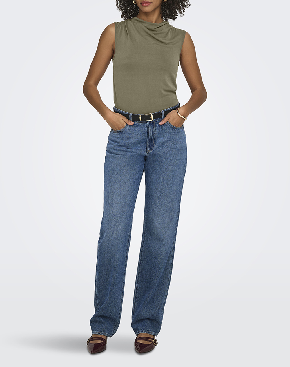 Only Onlhannah S L Waterfall Top Jrs 15371575-Mermaid Olive Γυναικεία ρούχα μπλούζες Τοπ Κορμακια Politikos Shop Πολιτικός