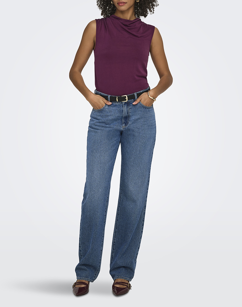 Only Onlhannah S L Waterfall Top Jrs 15371575-Grape Wine Purple Γυναικεία ρούχα μπλούζες Τοπ Κορμακια Politikos Shop Πολιτικός