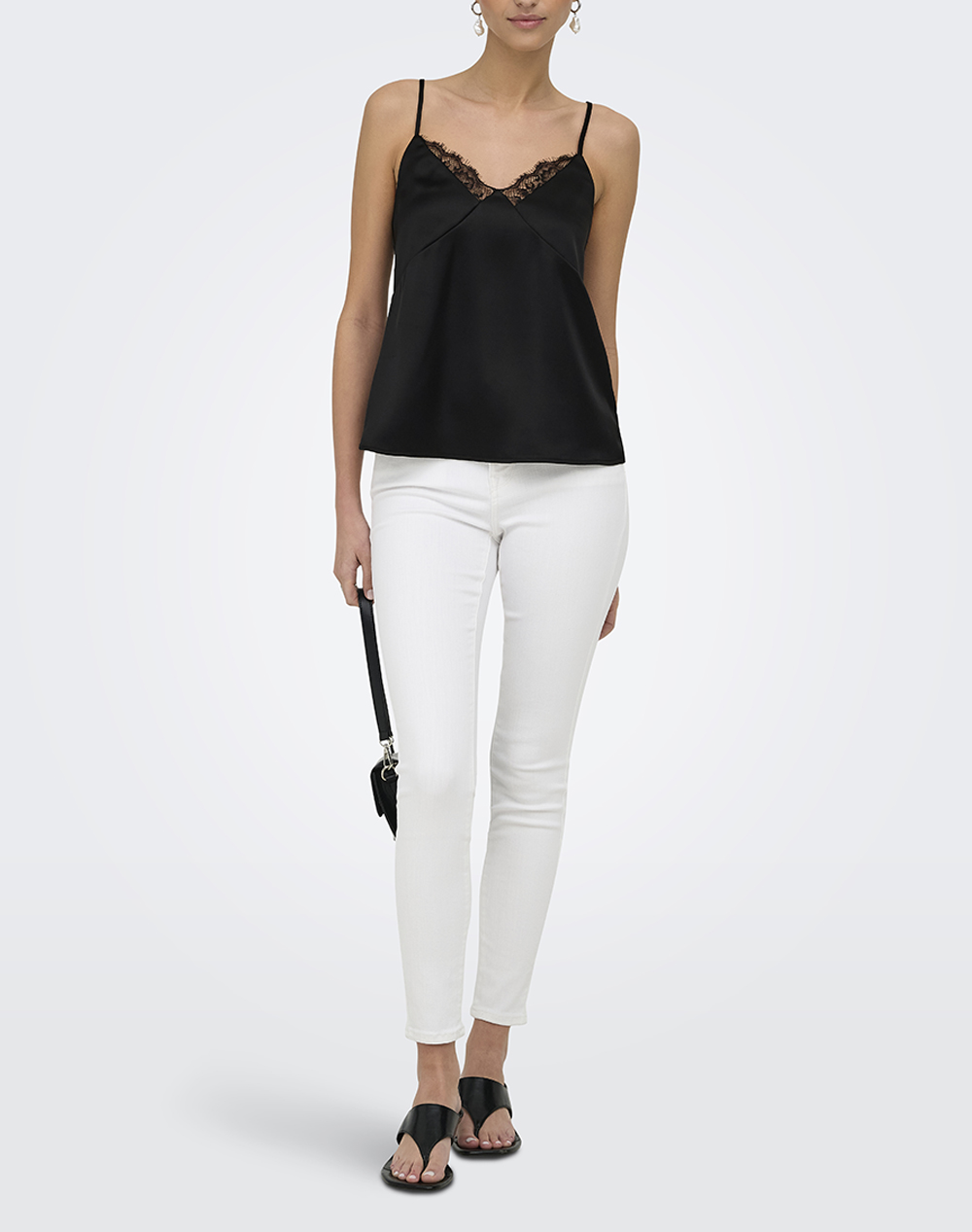 Only Onlfaraya Strap Lace Satin Top Wvn 15380254-Black Black Γυναικεία ρούχα μπλούζες Τοπ Κορμακια Politikos Shop Πολιτικός