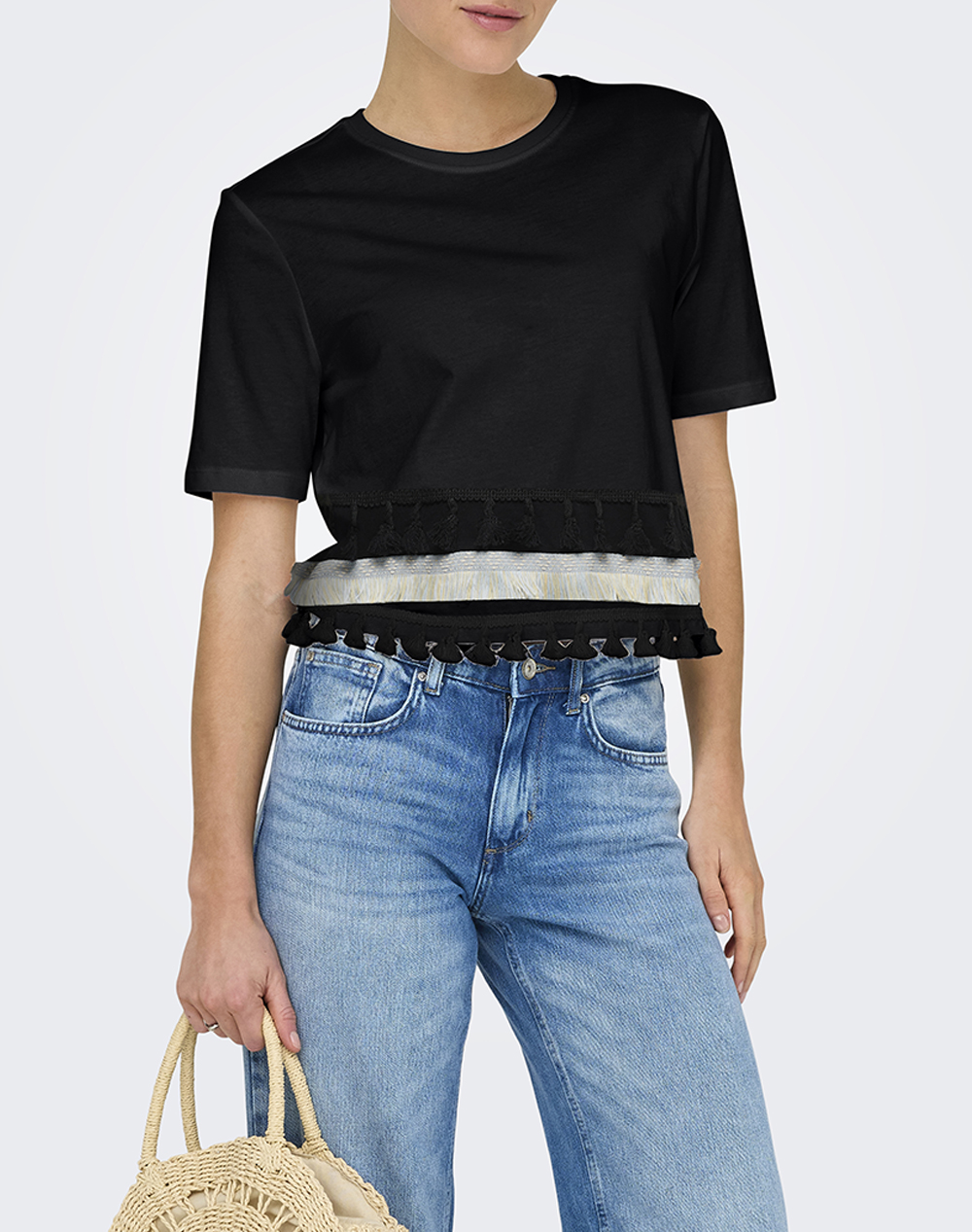 ONLY ONLFILIPPA S/S TASSEL TOP JRS 15211681-BlackMio tassel sunlight Black