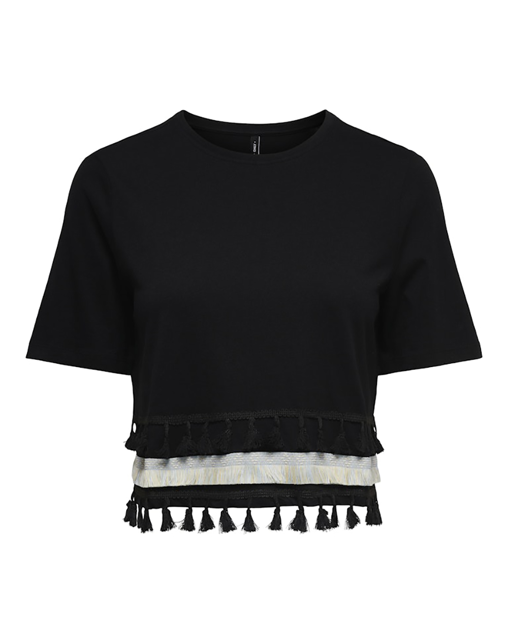 Only Onlfilippa S Tassel Top Jrs 15211681-Blackmio Sunlight Black Γυναικεία ρούχα μπλούζες Τ-Shirt Politikos Shop Πολιτικός