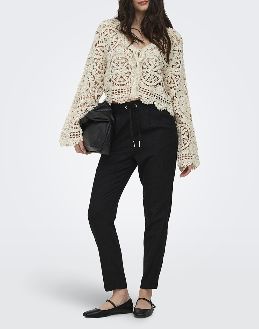 Only Onlwaterly Ls Crochet Tie Cardigan Knt 15369739-Birch Offwhite Γυναικεία ρούχα μπλούζες Πλεκτά Politikos Shop Πολιτικός