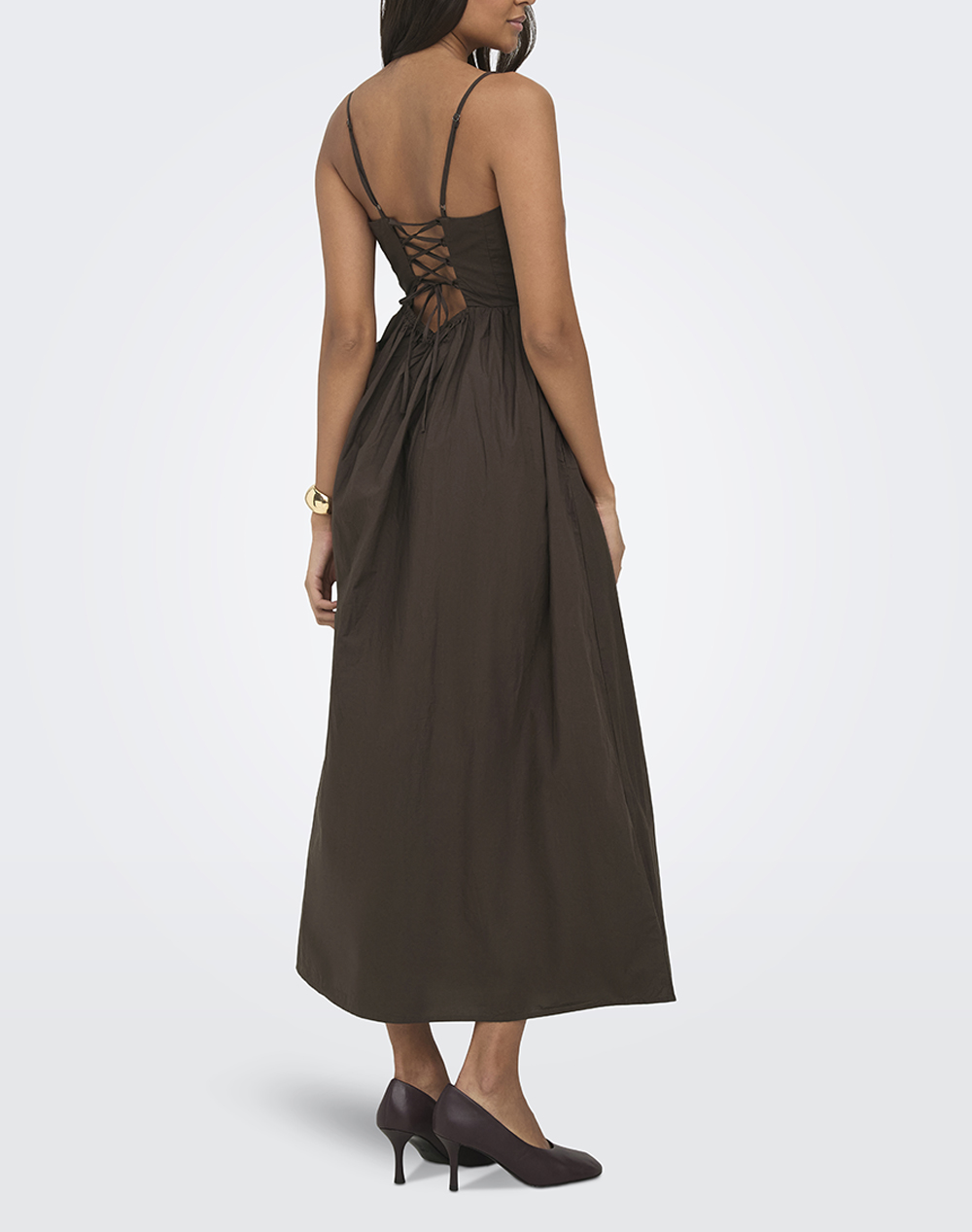 ONLY ONLY ONLLIKARA STRAP WAIST LONG DRESS WVN 15371869-Shopping Bag Brown - 2