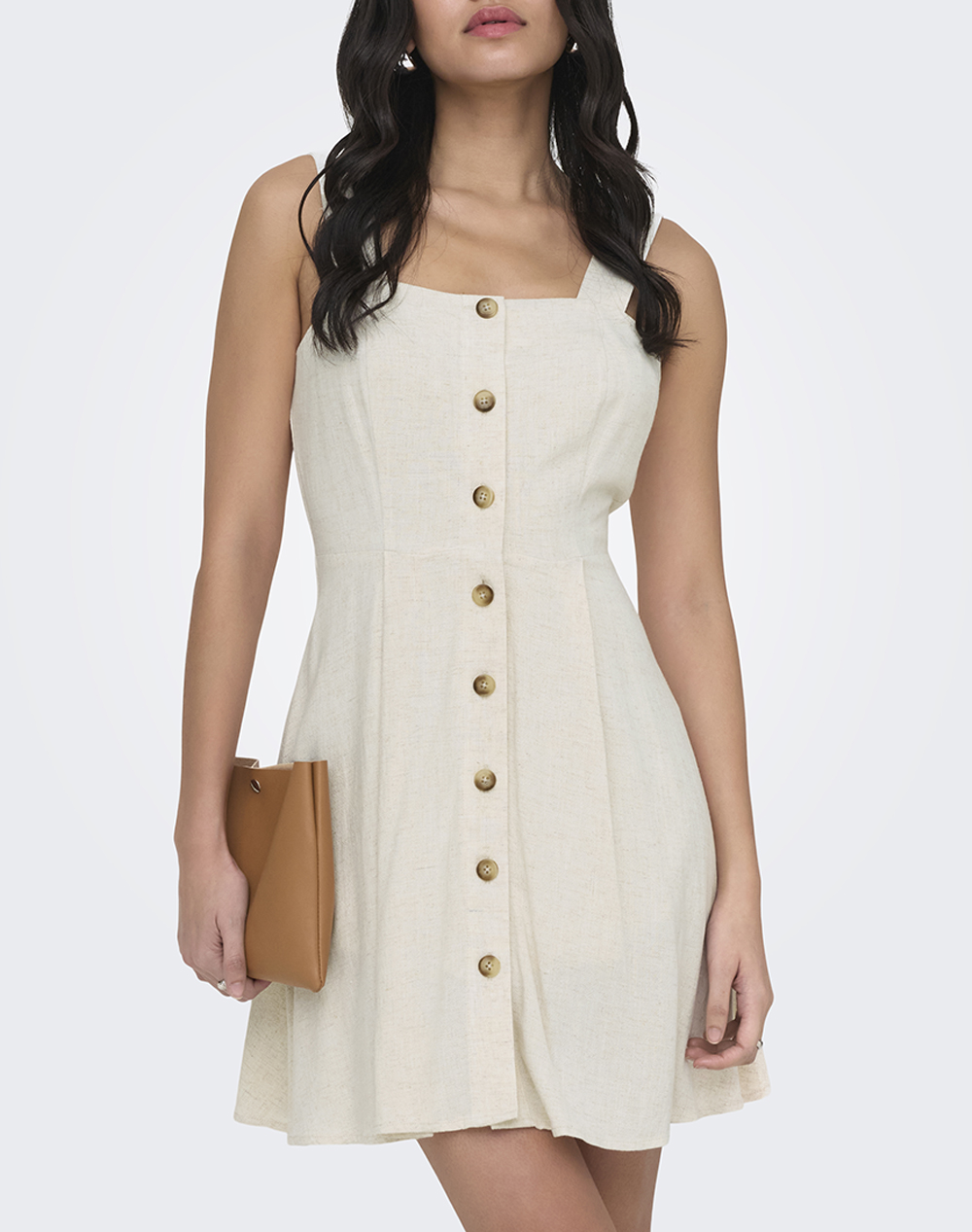 ONLY ONLSIESTA LINEN BL SHORT STRAP DRESS PNT 15370390-Moonbeam Cream
