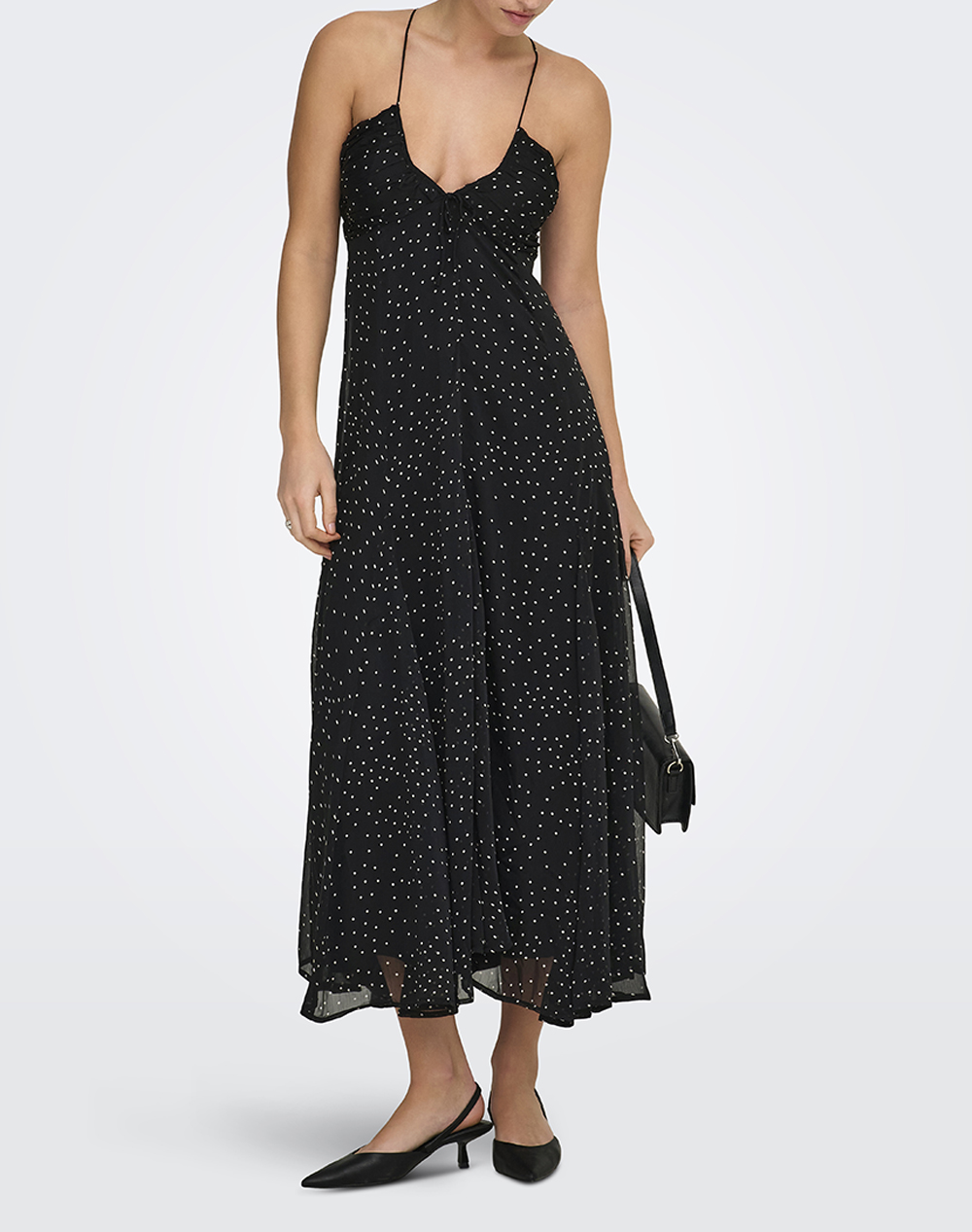 ONLY ONLELLE LONG STRAP DRESS WVN 15373473-BlackSMALL WHITE DOT Black