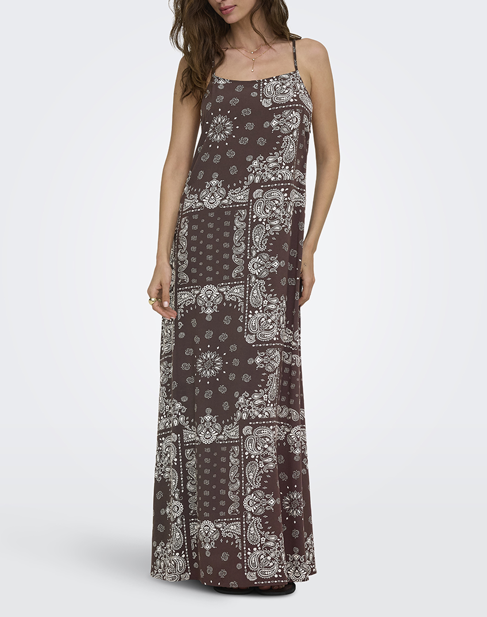 ONLY ONLAMBEL STRAP LONG BAND DRESS WVN 15373638-Chocolate MartiniBrownbandana Chocolate