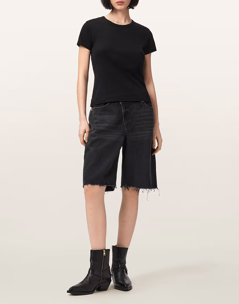 All Saints Aki Crossover Short W054Ee-Washed Black Denimblack Γυναικεία ρούχα Σορτς Βερμουδες Politikos Shop Πολιτικός
