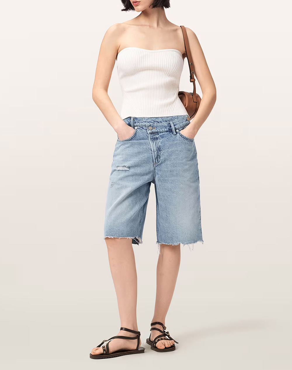 All Saints Aki Crossover Short W053Ee-Destroy Light Blue Denimlightblue Γυναικεία ρούχα Σορτς Βερμουδες Politikos Shop Πολιτικός