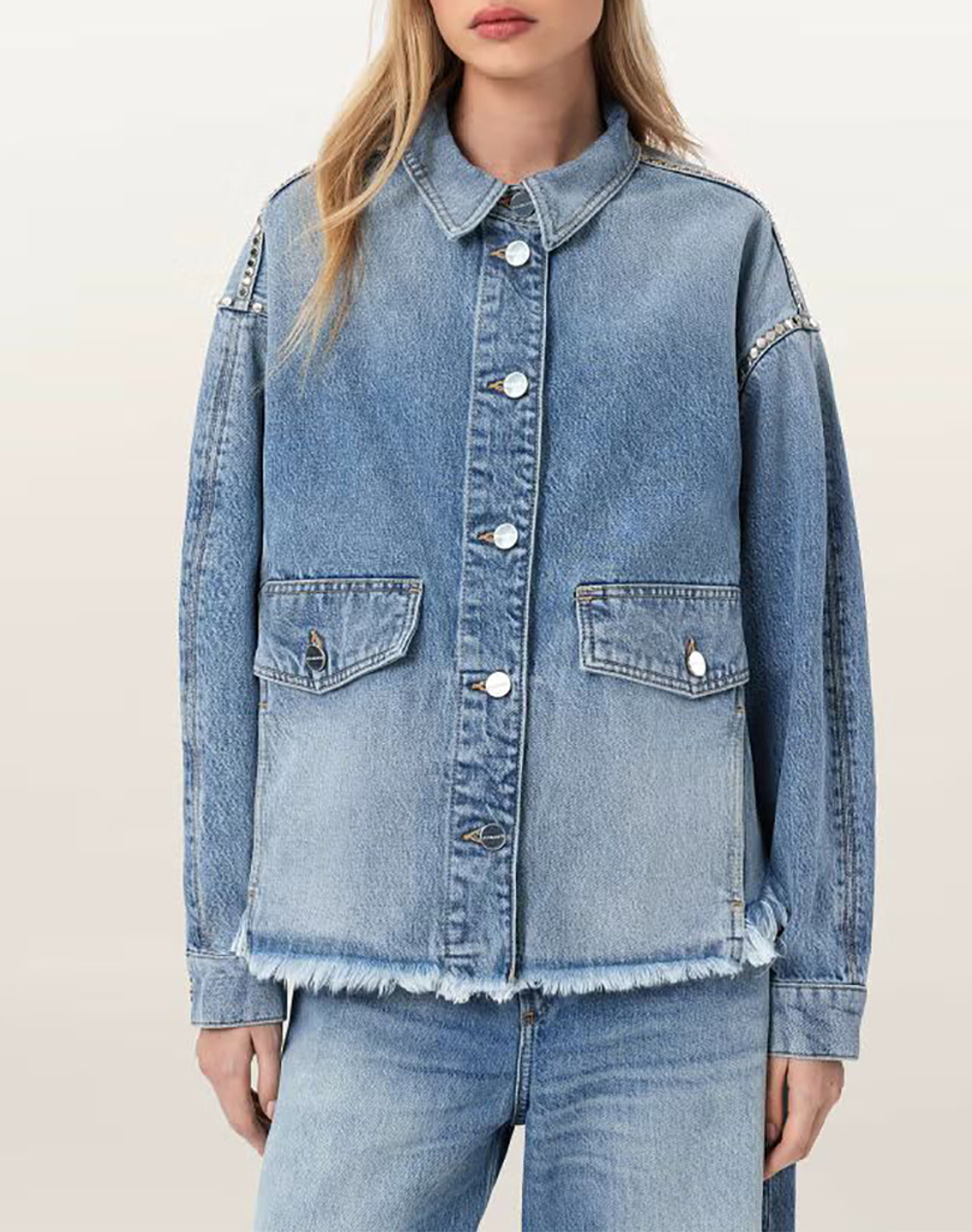ALL SAINTS HETTIE STUD SHACKET W113PE-Vintage Indigo DenimBlue