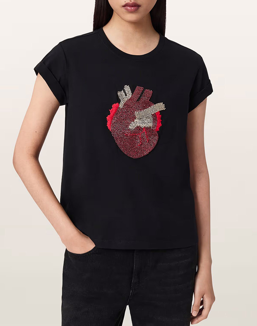 ALL SAINTS ANDREA ANNA TEE W084JE-BLACK Black