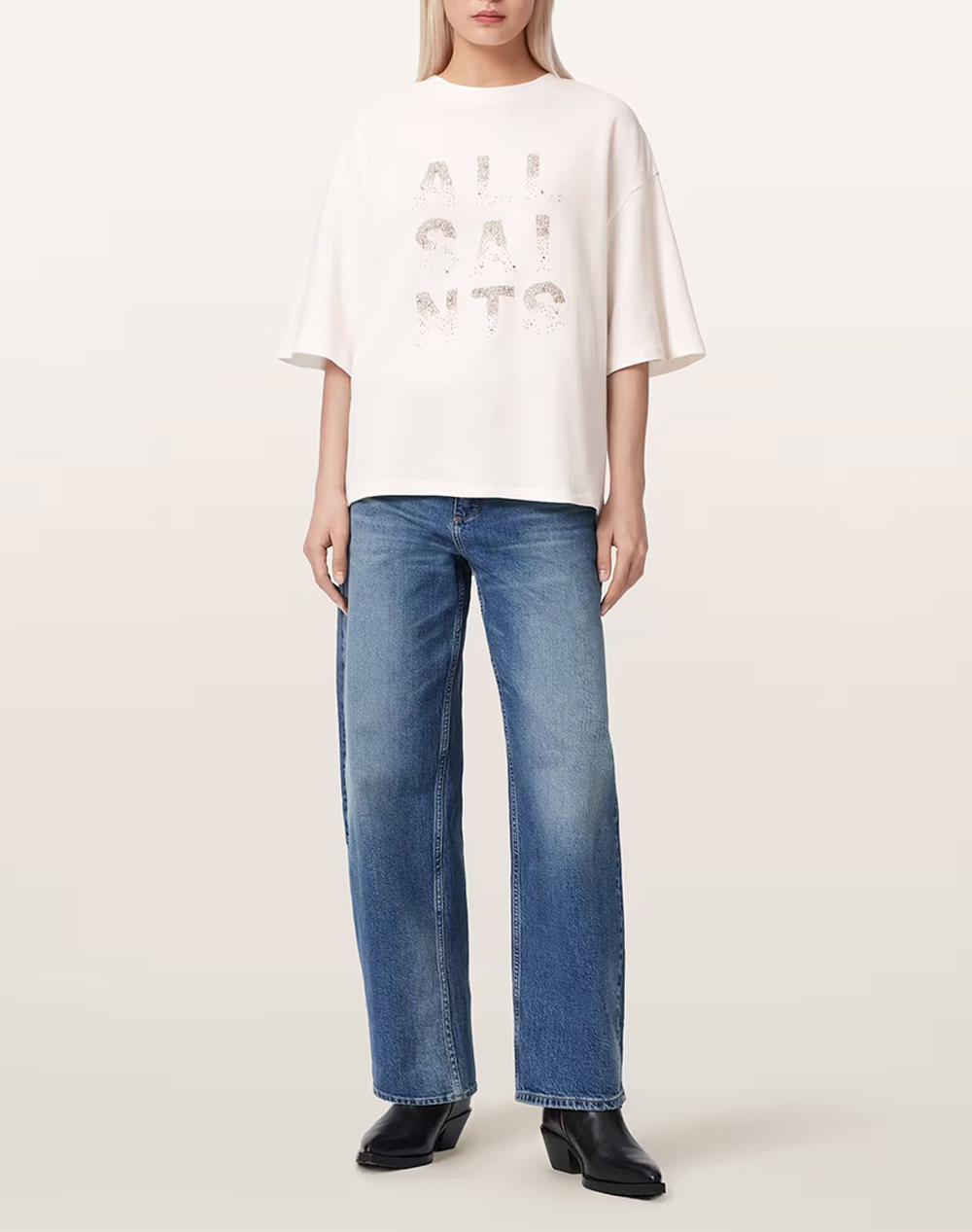 All Saints Stacks Amelie Tee W151Je-Optic White Offwhite Γυναικεία ρούχα μπλούζες Τ-Shirt Politikos Shop Πολιτικός