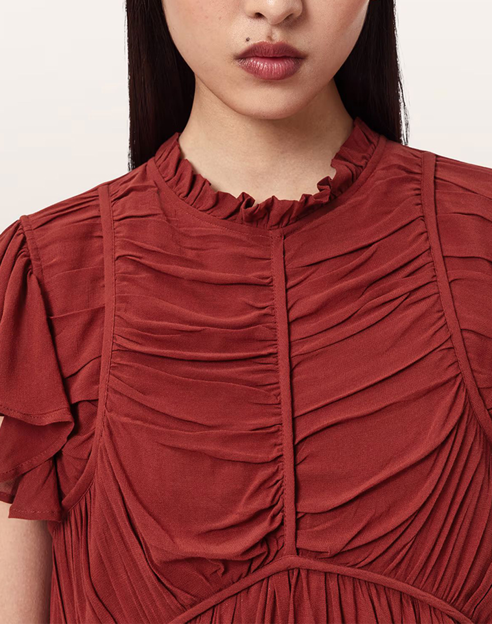 All Saints Shaela Dress W059De-Paprika Red Darkred Γυναικεία ρούχα φορέματα Politikos Shop Πολιτικός