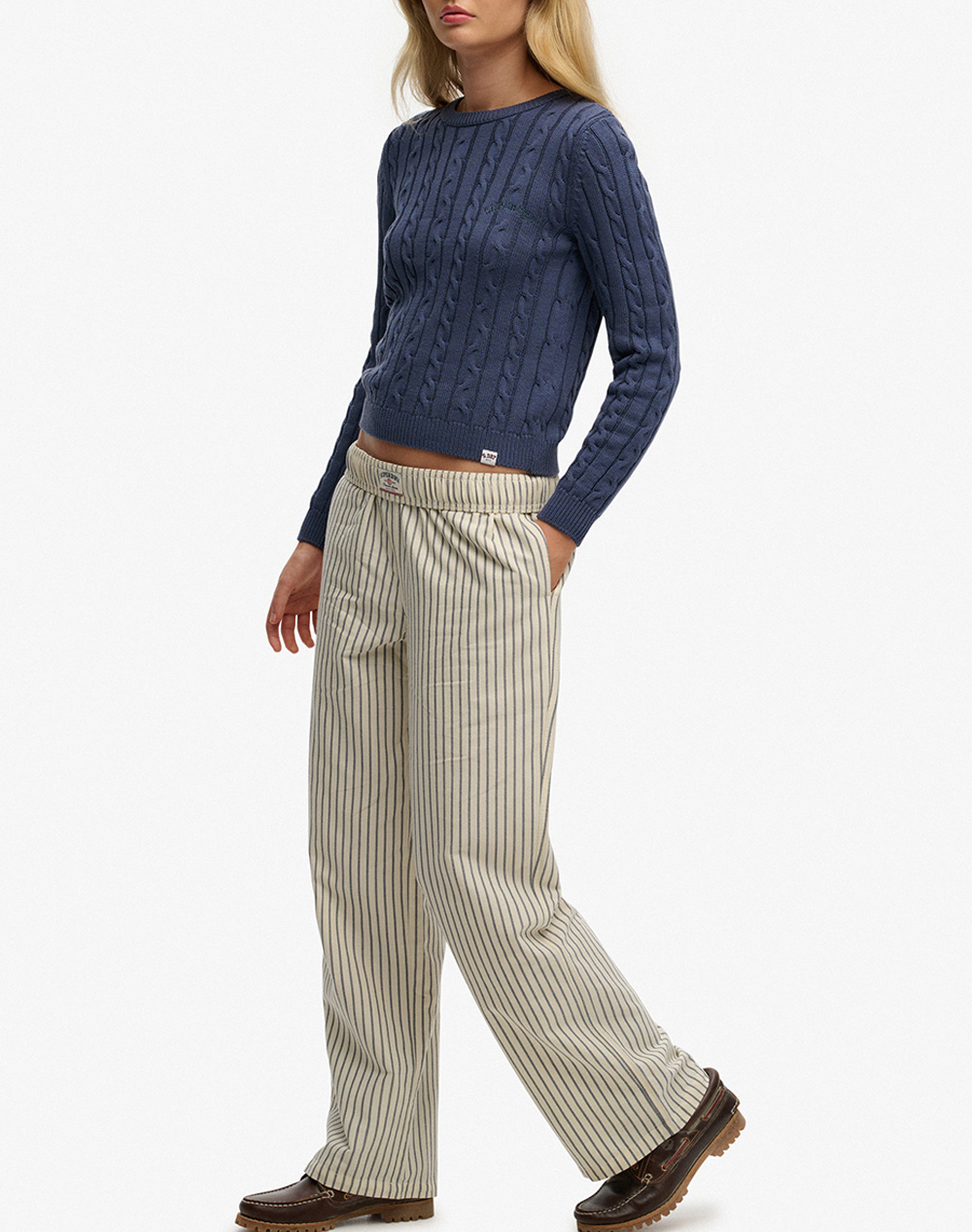 Superdry D2 Ovin Cotton Stripe Elastic Trouser Παντελόνι Γυναικείο W7011273A-5Nz Biege Γυναικεία ρούχα παντελόνια παντελόνι Φορμας Politikos Shop 