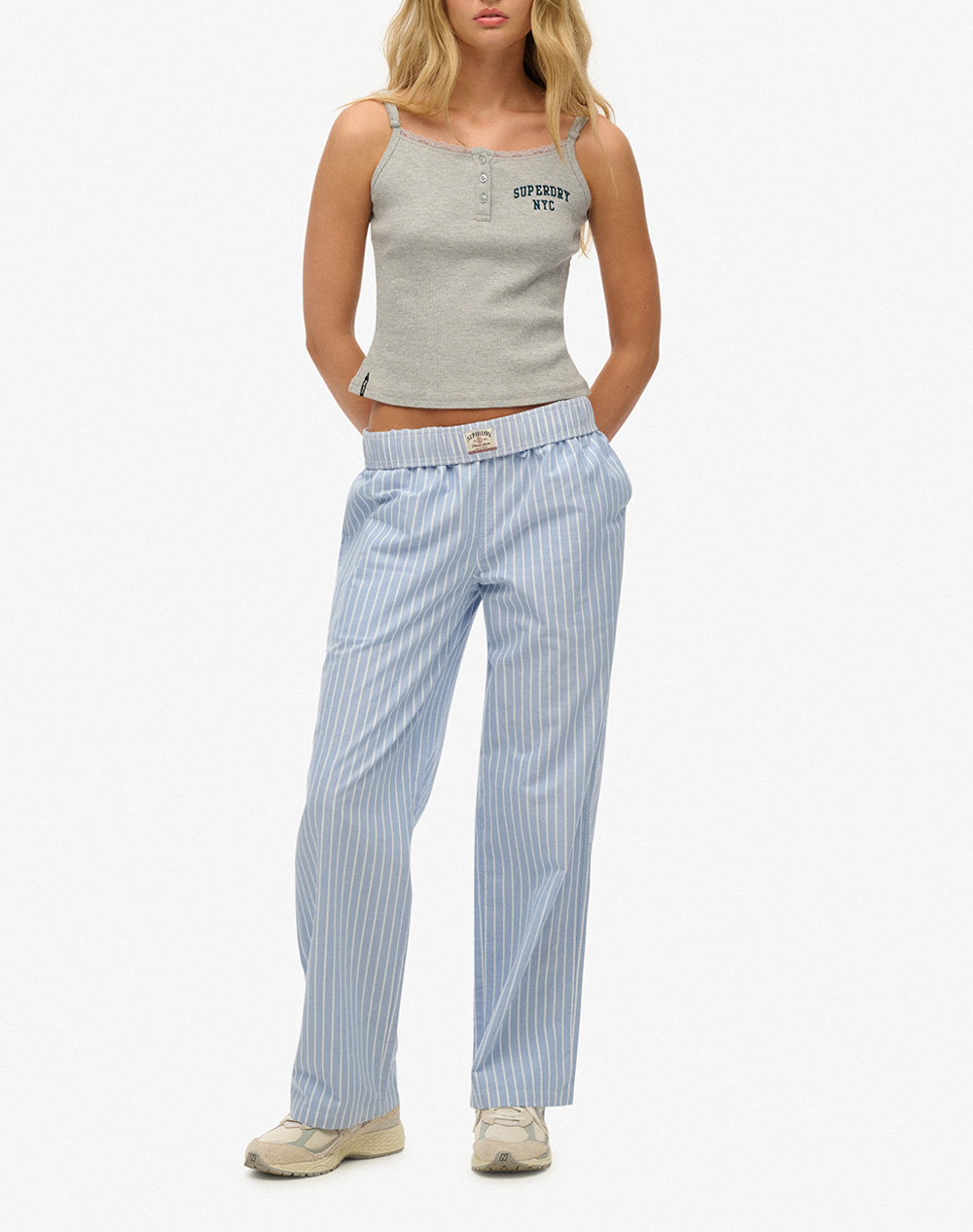 Superdry D2 Ovin Cotton Stripe Elastic Trouser Παντελόνι Γυναικείο W7011273A-D9J Lightblue Γυναικεία ρούχα παντελόνια παντελόνι Φορμας Politikos Shop 