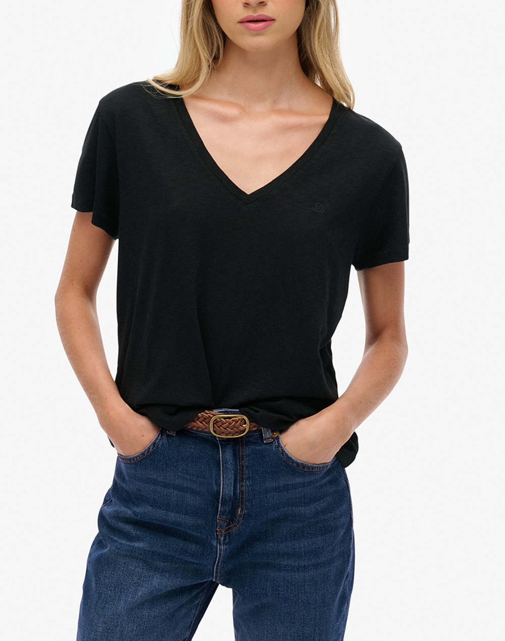 SUPERDRY D1 STUDIOS SLUB EMB VEE TEE ΜΠΛΟΥΖΑ ΓΥΝΑΙΚΕΙΟ W1011828A-02A Black