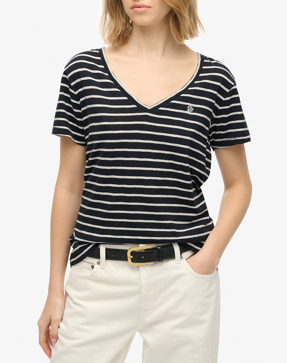 SUPERDRY D1 STUDIOS SLUB EMB VEE TEE ΜΠΛΟΥΖΑ ΓΥΝΑΙΚΕΙΟ W1011828A-IBX NavyBlue