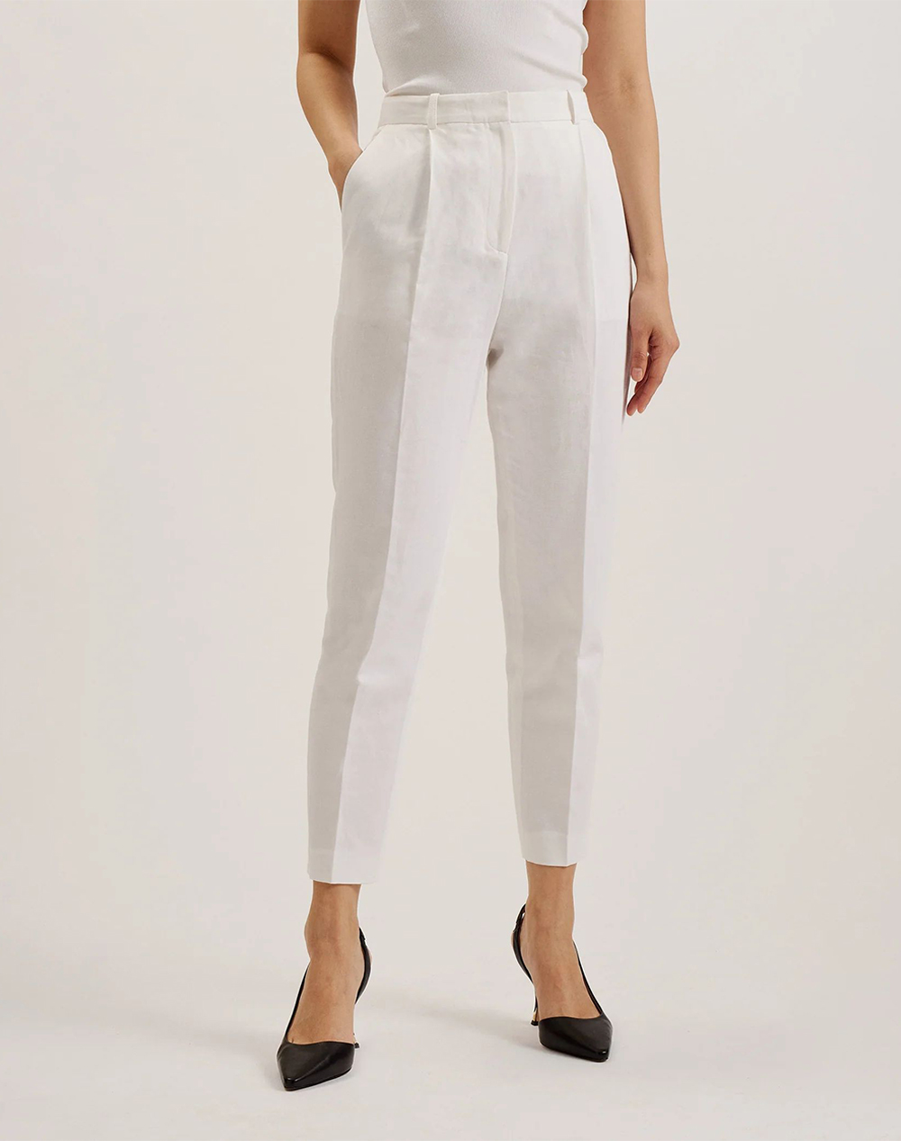 TED BAKER MUSUBT High Rise Tailored Trousers 284643-WHITE White